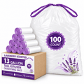13 Gallon Trash Bags Lavender Scented (100 Count), Tall Kitchen Drawstring Garbage Bags 10-13 Gallon, High Density Bags (White)