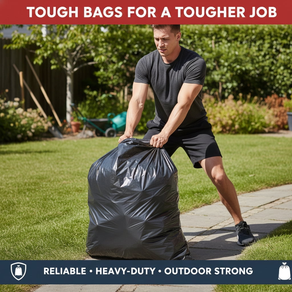 33 Gallon Trash Bags (100 Count), Garbage Bags 30-32 Gallon, High Density Bags with Tying Ropes