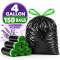 4 Gallon Trash Bags, 150 Count, Lavender Scented Black Drawstring Bags