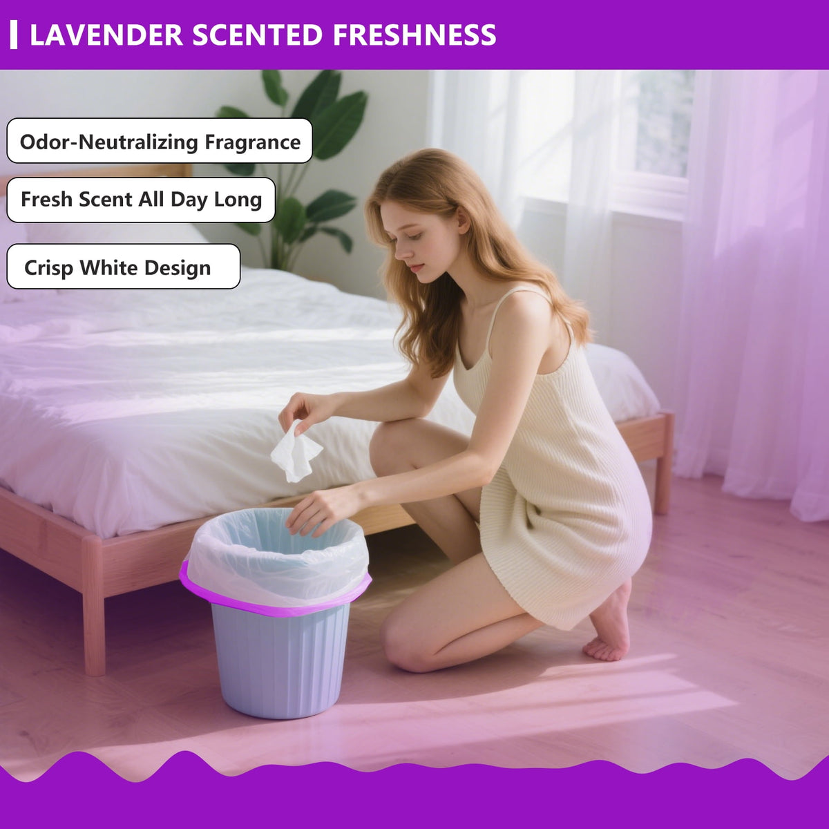 4 Gallon Trash Bags Lavender Scented (150 Count), Small Garbage Bag 4-6 Gallon for Office, Bedroom, Bathroom