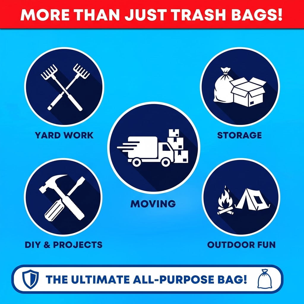 33 Gallon Trash Bags (100 Count), Garbage Bags 30-32 Gallon, High Density Bags with Tying Ropes