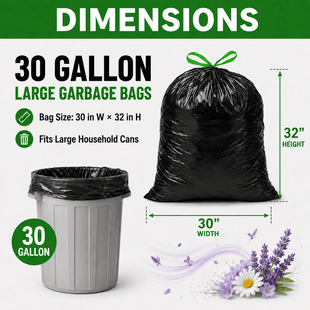 30 Gallon White Trash Bags, 60 Count, Floral Scented Drawstring Garbage Bags for Large Kitchen, Office, Garage and Household Cleanup