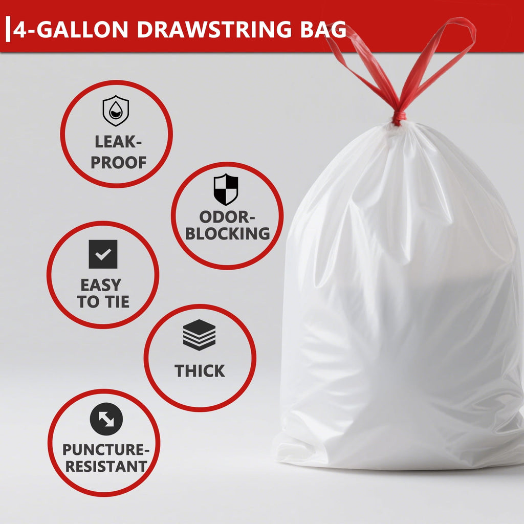 4 Gallon Drawstring Trash Bags (200 Count) – Small Garbage Bags 4-6 Gallon for Office, Bedroom, Bathroom