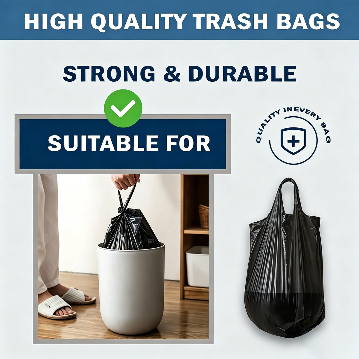 4 Gallon Black Trash Bags, 200 Count - Vest Style Garbage Bags for 4-6 Gallon Bins, Tear & Leak Resistant for Home, Office