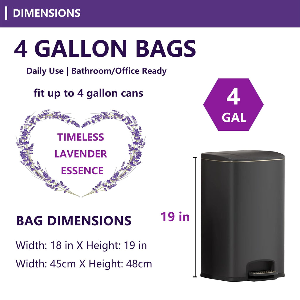 4 Gallon Trash Bags Lavender Scented (150 Count), Small Garbage Bag 4-6 Gallon for Office, Bedroom, Bathroom